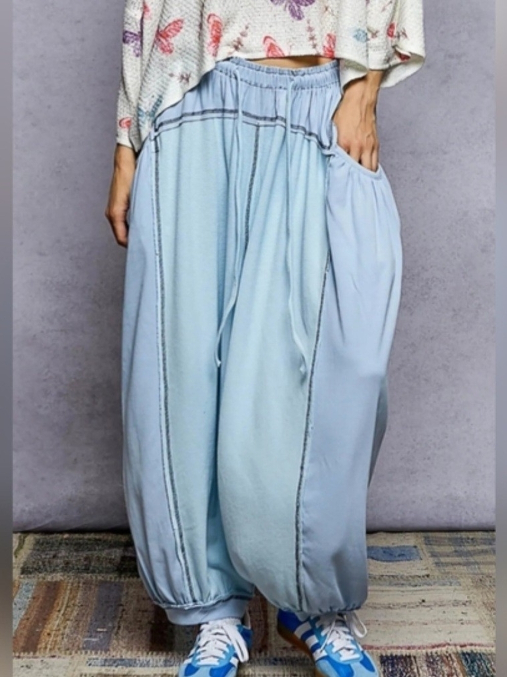 POL Light Blue Joggers Elastic Waist Pants